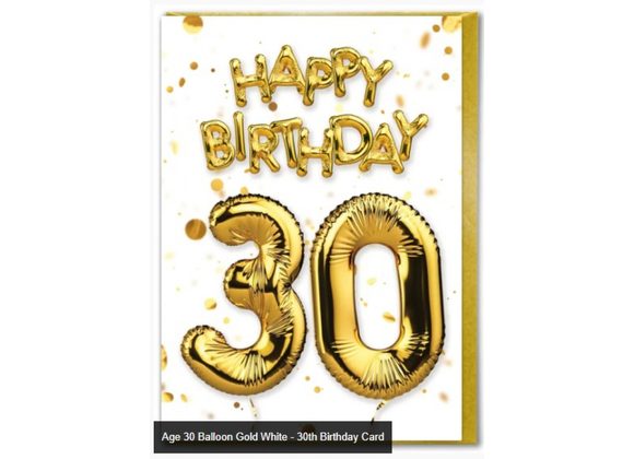 Milestone Birthday Card-30th Birthday Balloon White