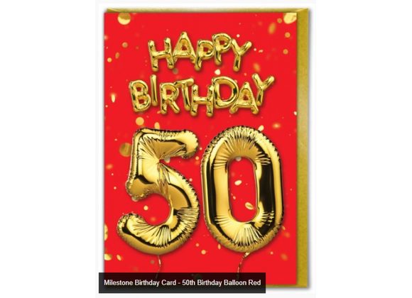 Milestone Birthday Card - 50th Birthday Balloon Red