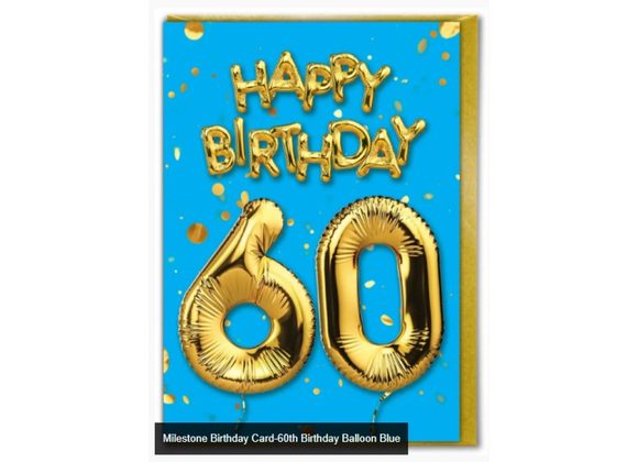 Milestone Birthday Card - 60th Birthday Balloon Blue