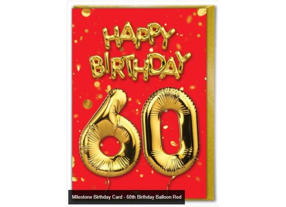Milestone Birthday Card - 60th Birthday Balloon Red