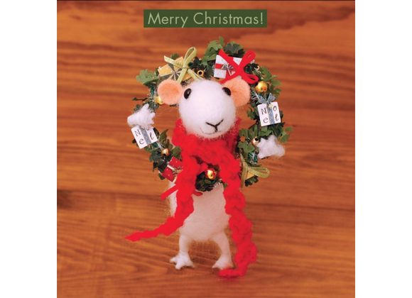 Merry Christmas - Mouse with Christmas Wreath