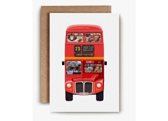 Animals on Red London Bus card by Folio