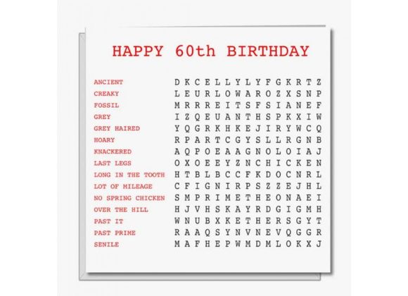 Happy 60th Birthday Card - Wordsearch