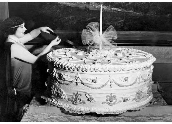 Cutting an enormous birthday cake, 1920s - Blank Inside