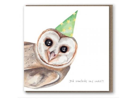 Did someone say cake? Owl with Party hat -  card by lil wabbit