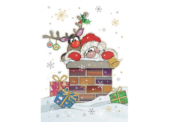 Santa Roof Christmas Card by Bug Art