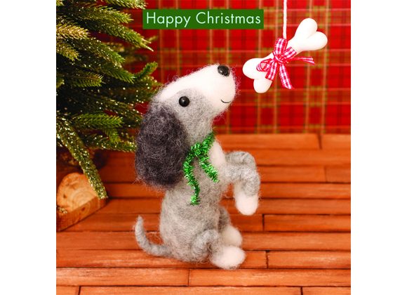 Happy Christmas - Dog with hanging bone (WX253)