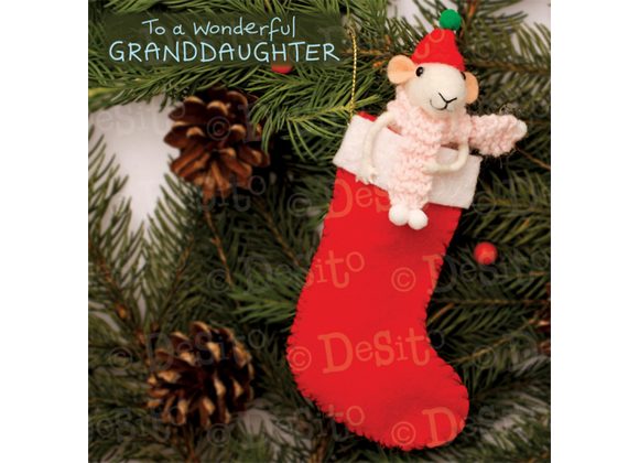 To a Wonderful Grandaughter - Mouse in a Christmas Stocking (WX44)