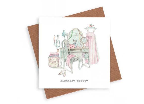 Dressing Table Happy Birthday Greeting Card by Crumble & Core