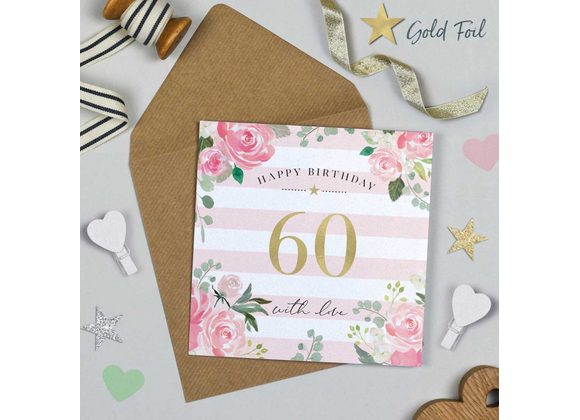 60 Pink Candy Stripe Card by Michelle Fiedler