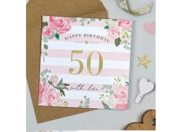 50 Pink Candy Stripe Card by Michelle Fiedler