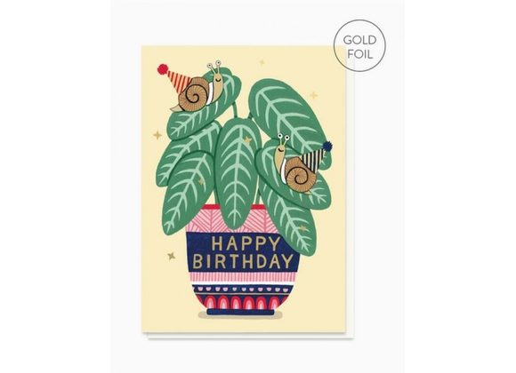 House Plant with Snails Birthday Card by Stormy Knight