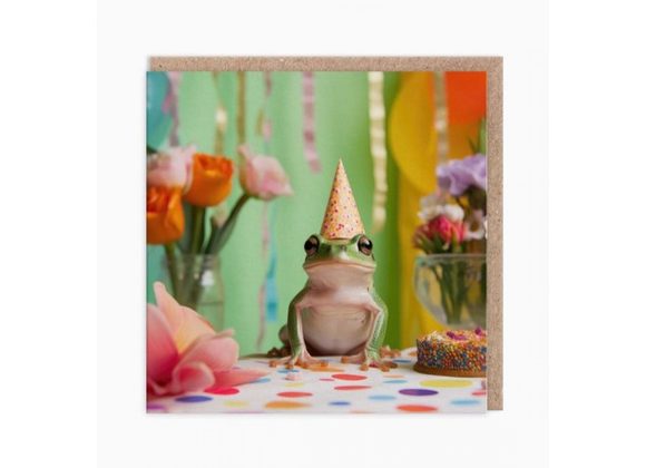 Frog At Table Birthday Card