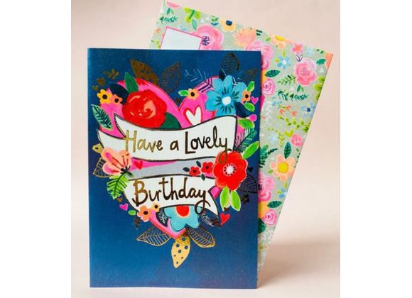 Flowers and Heart design Birthday Card