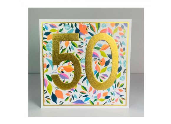 Floral Gold 50th Birthday Card