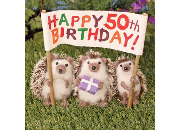 Happy 50th Birthday - Hedgehogs with Banner