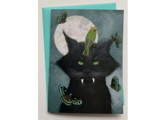 By the light of the moon - Vampire Cat Greetings Card by Crimson Finch