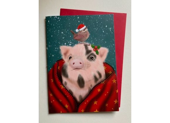 Pig in Blanket - Christmas Greetings Card by Crimson Finch