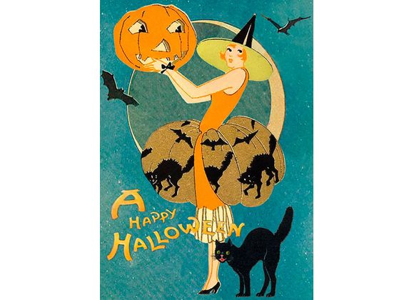 Black Cat & Pumpkin - Halloween Card