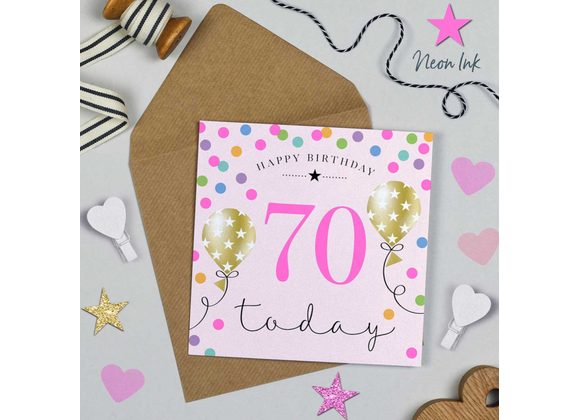 70th Balloons Pink Card by Michelle Fiedler