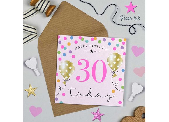 30th Balloons Pink Card by Michelle Fiedler