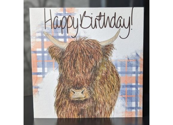 Happy Birthday - Scottish Tartan Highland Cow Card