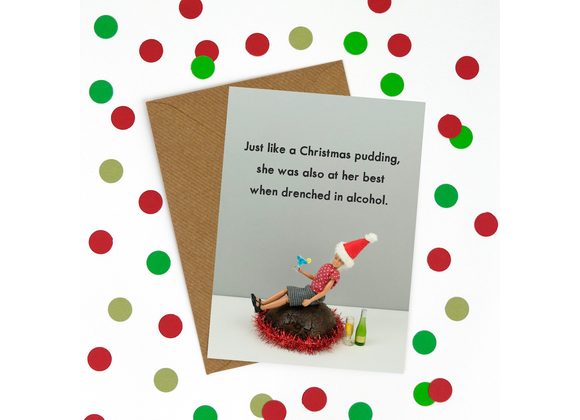 Christmas Pudding drenched in Alcohol - Bold & Bright Christmas Card