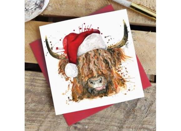 Splatter Christmas Highland Coo Greetings Card