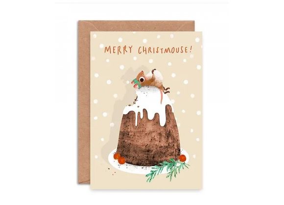 Christmas Pudding Mouse Card by Emily Nash