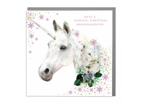 Unicorn, granddaughter Christmas Card by Lola Design