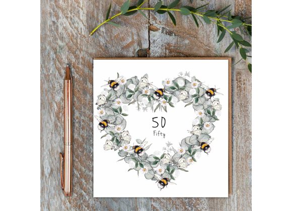 Bees & Eucalyptus 50th Birthday Card by Toasted Crumpet