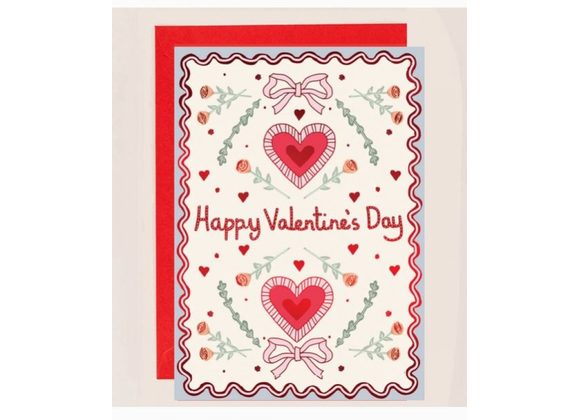 Happy Valentine's Day Bows and Hearts Red Foiled - Apple & Clover Card