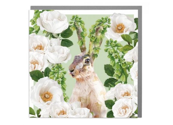 Hare & White Roses - Blank Card by Lola Design