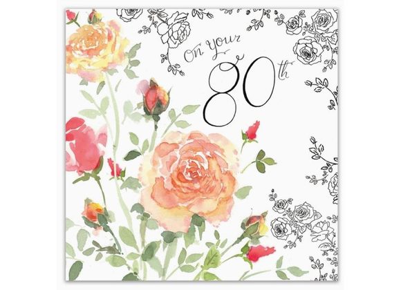 80th Floral Birthday Card