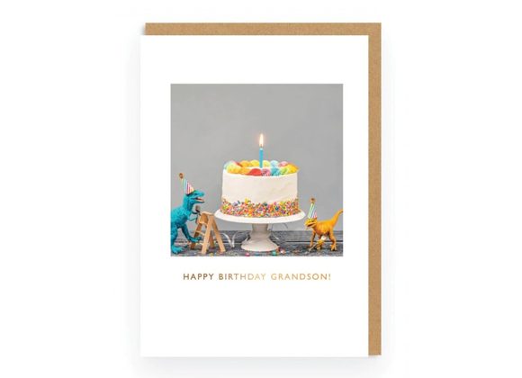 Dinosaurs & Cake Grandson Birthday Card