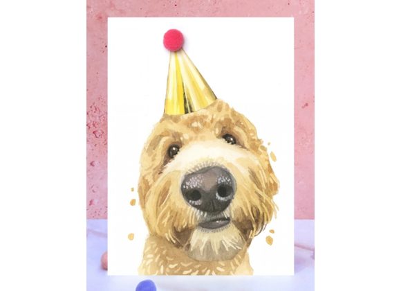 Golden Doodle Dog Pompom Birthday Card