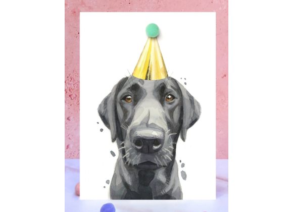 Labrador Dog Pompom Birthday Card