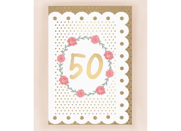 50th Birthday Card with Broderie Border by Apple & Clover
