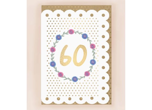 60th Birthday Card with Broderie Border by Apple & Clover