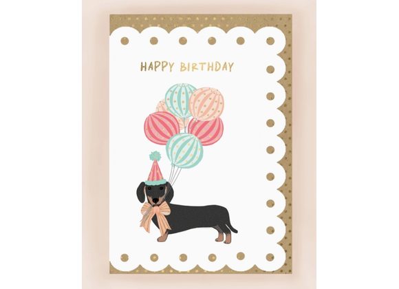 Dachshund Birthday Card with Broderie Border by Apple & Clover