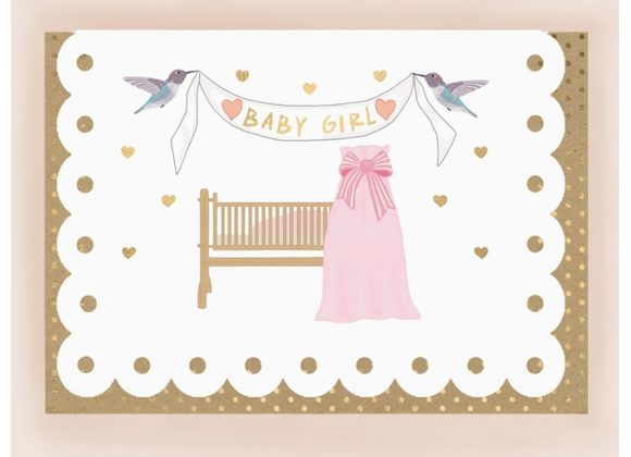 Baby Girl Card with Broderie Border by Apple & Clover