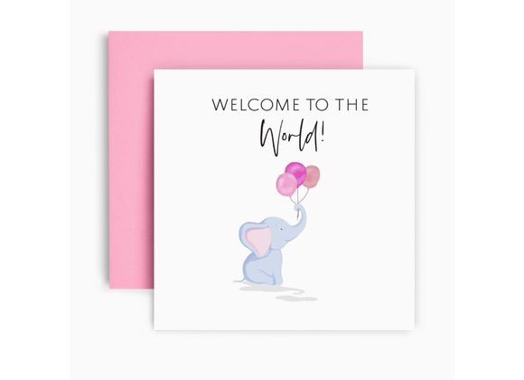 Welcome to the World - Elephant with pink ballons