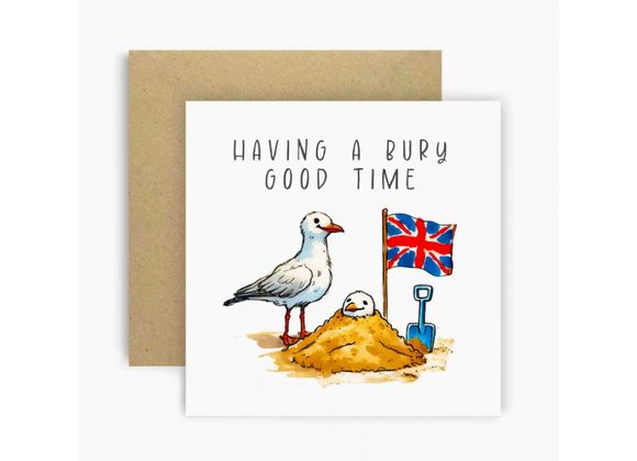 Having A Bury Good Time Funny Seagull Greetings Card
