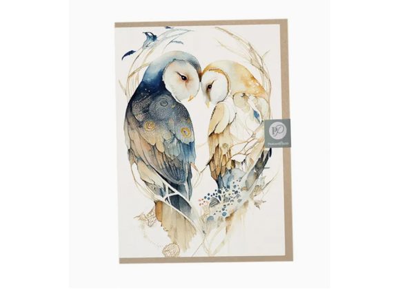 Owl duo nestled in reeds Card by Postcard Prints