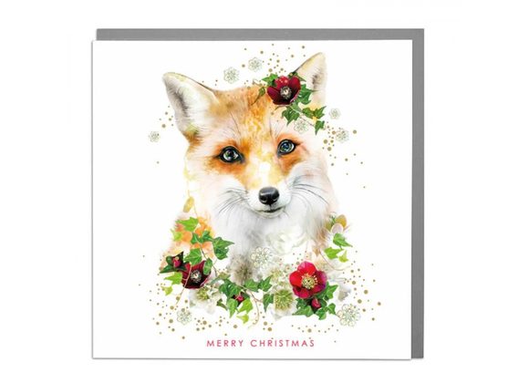 Fox Merry Christmas, Wildlife Botanical Christmas Card - by Lola Design