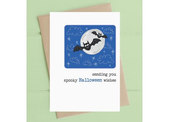 Spooky Halloween Wishes - Bats and Moon Card by Dandelion