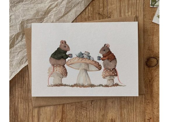 Cuppa & Catch-up (Mice & Mushroom) Card by Brooke Marie