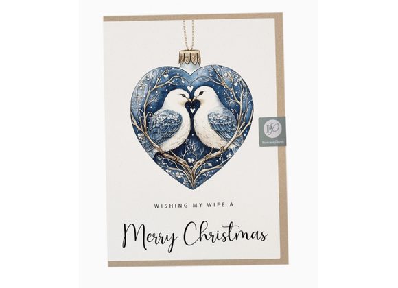 Wishing my Wife a Merry Christmas Bauble Christmas Card, by Postcard Prints