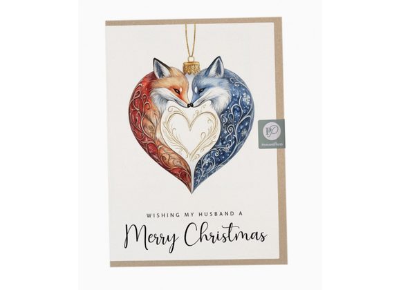 Wishing my Husband a Merry Christmas Fox Bauble Christmas Card, by Postcard Prints