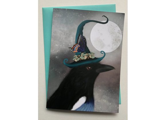 The Watcher - Magical Gothic Magpie Greetings Card by Crimson Finch